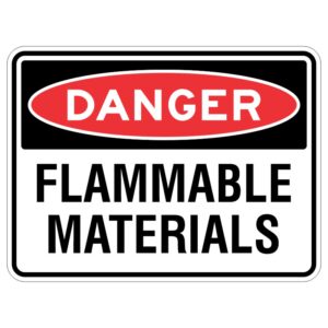 This is a bright sign that tells you when something can catch on fire really easily. It's made of a special material that helps keep it safe from the sun's rays.