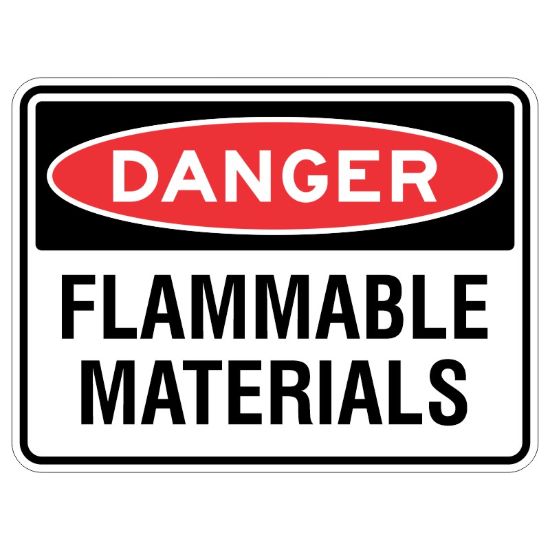 This is a bright sign that tells you when something can catch on fire really easily. It's made of a special material that helps keep it safe from the sun's rays.