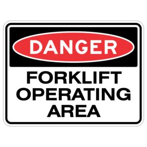 This sign is like a superhero cape for forklift drivers. It's made of really tough material to keep them safe. And the words on it tell everyone to be extra careful because the forklift is like a big, powerful robot moving around.