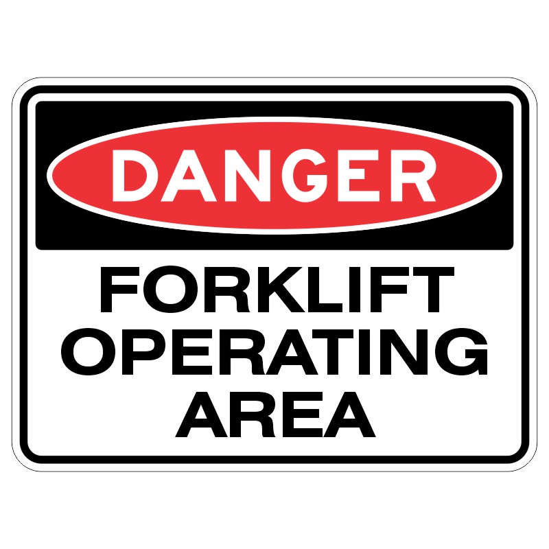 This sign is like a superhero cape for forklift drivers. It's made of really tough material to keep them safe. And the words on it tell everyone to be extra careful because the forklift is like a big, powerful robot moving around.