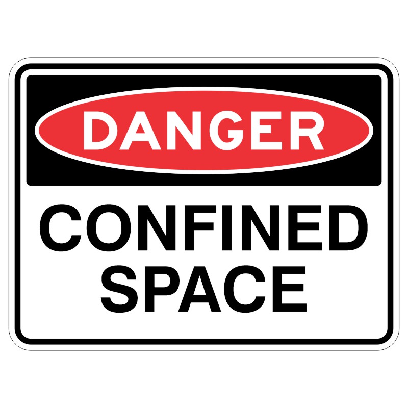 Basically, this sign is made of strong metal with a special coating to protect it from the sun. It says "DANGER - Confined Space" to warn people to be careful. It's made to last a long time and be easy to see so everyone stays safe.