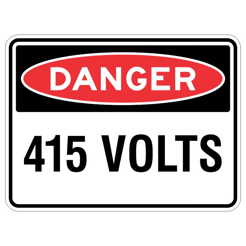 This sign is very important because it tells us that there is electricity of 415 volts inside that is dangerous. It is made of aluminum and has a special UV lamination to keep it safe. So, we need to be very careful around it to stay safe.