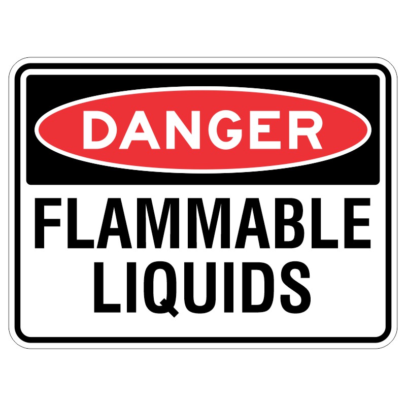 Imagine a shiny sign that is covered in a special coating to protect it from the sun. It has a picture of fire and some words that say "be careful - this liquid can catch on fire easily".