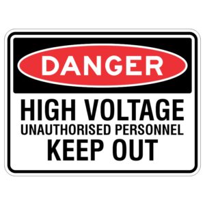 This sign is like a super important superhero cape that keeps everyone safe from the bad guys. It's made of super strong aluminum and has a special shield to protect it from the sun. It tells people who aren't supposed to be there to stay away so they don't get hurt.