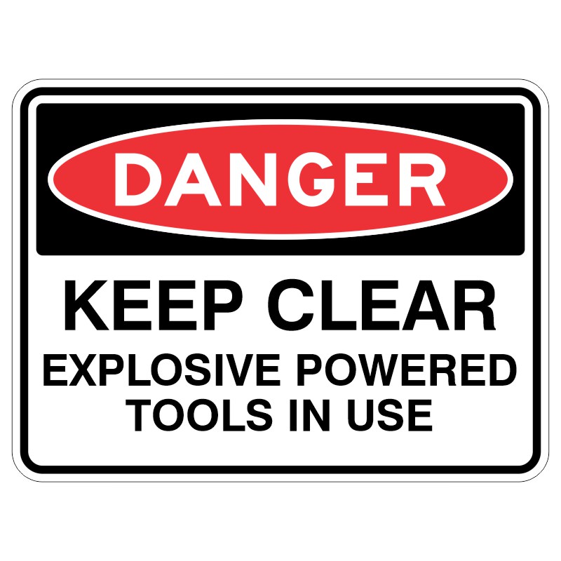This shiny silver sign helps us stay safe by telling us to be careful around tools that can make things explode!