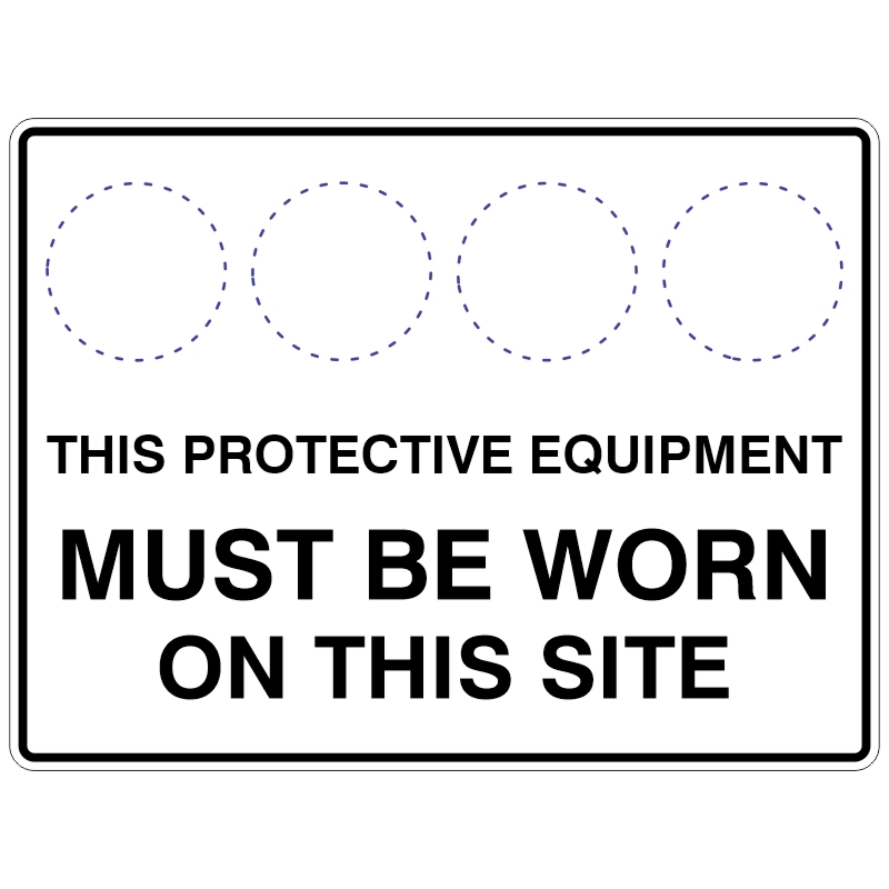 Safety sign with placeholder icons and the text This protective equipment must be worn on this site; allows custom safety symbols to be added.