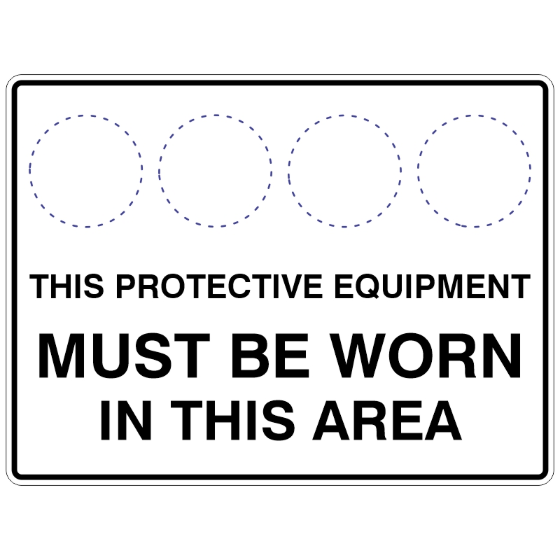 Safety sign with placeholder icons and the text This protective equipment must be worn in this area; designed for customisable PPE requirements.
