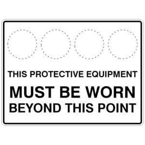 Safety sign with placeholder icons and the text This protective equipment must be worn beyond this point; custom symbols can be inserted as needed.