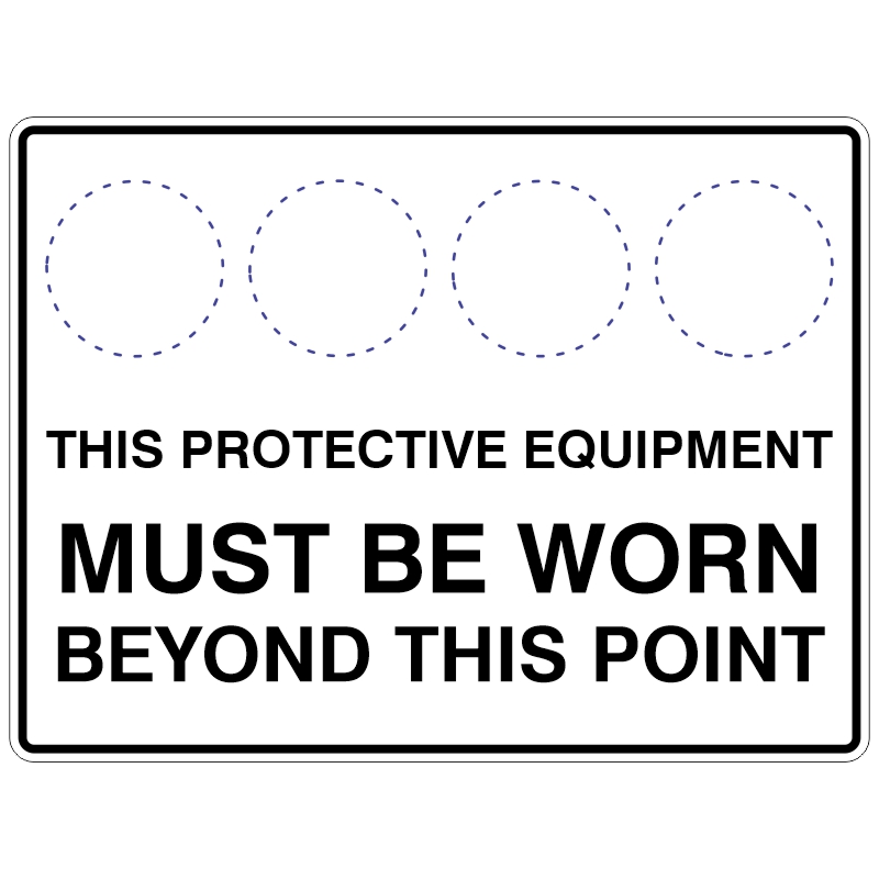 Safety sign with placeholder icons and the text This protective equipment must be worn beyond this point; custom symbols can be inserted as needed.