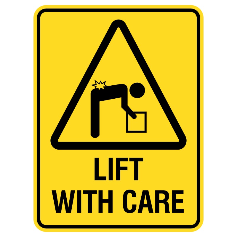 These durable metal safety signs feature a "Lift With Care" message, reminding individuals to lift carefully. Designed for longevity, they remain visible and resistant to fading, making them ideal for warehouses and construction sites.
