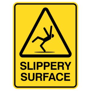 This strong, shiny metal sign warns that the ground may be slippery. Its protective layer ensures it remains bright and readable in any weather, making it ideal for high-traffic areas like parks and factories to enhance safety and prevent slips and falls.