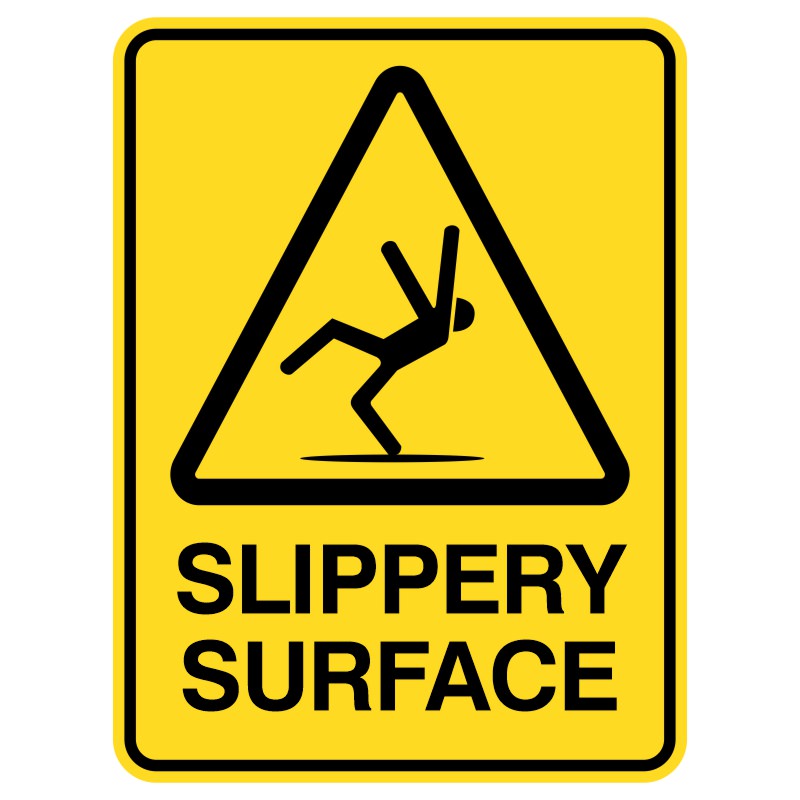 This strong, shiny metal sign warns that the ground may be slippery. Its protective layer ensures it remains bright and readable in any weather, making it ideal for high-traffic areas like parks and factories to enhance safety and prevent slips and falls.