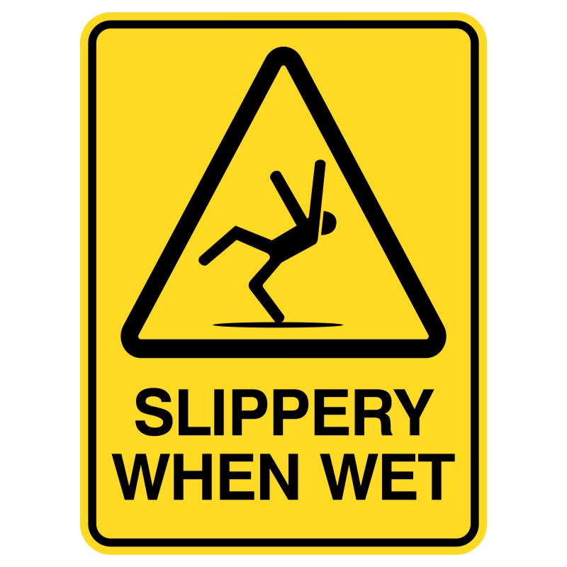 These durable metal signs, brightly colored for visibility, warn "Slippery When Wet," reminding everyone to exercise caution on slippery surfaces and enhancing safety in wet conditions.