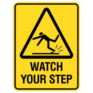 Imagine durable metal signs that say "Watch Your Step!" These robust signs withstand outdoor elements without fading. They remind people to be cautious, especially on stairs and busy paths, making them ideal for stores and construction sites to enhance safety.