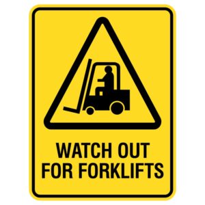 This durable sticker reads "Watch Out For Forklifts!" and withstands outdoor conditions, ensuring visibility and safety around forklifts. Its protective cover prevents fading, keeping the message clear and memorable.