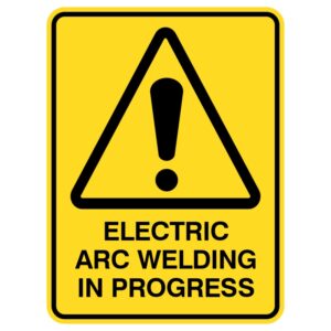 This durable, brightly colored metal sign warns, "Electric Arc Welding In Progress." Its large, clear text ensures visibility in all weather, promoting safety by alerting people to potential dangers in welding areas. Ideal for industrial settings, it withstands outdoor conditions for long-lasting use.