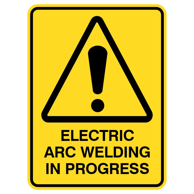 This durable, brightly colored metal sign warns, "Electric Arc Welding In Progress." Its large, clear text ensures visibility in all weather, promoting safety by alerting people to potential dangers in welding areas. Ideal for industrial settings, it withstands outdoor conditions for long-lasting use.