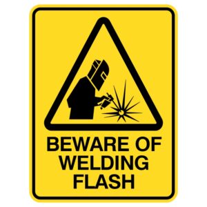 This durable metal sign reads "Watch Out for Welding Flash!" It's weather-resistant, bright, and easily visible, ensuring passersby are aware of welding hazards. The protective coating keeps the colors vibrant over time, promoting safety indoors and outdoors.