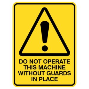 These durable metal signs are highly visible, even in sunlight, and convey an important message: "Don't use this machine if the safety pieces aren't on." They're ideal for workplaces with large machinery, promoting safety and adherence to regulations.