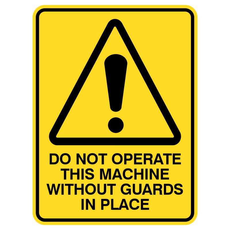 These durable metal signs are highly visible, even in sunlight, and convey an important message: "Don't use this machine if the safety pieces aren't on." They're ideal for workplaces with large machinery, promoting safety and adherence to regulations.