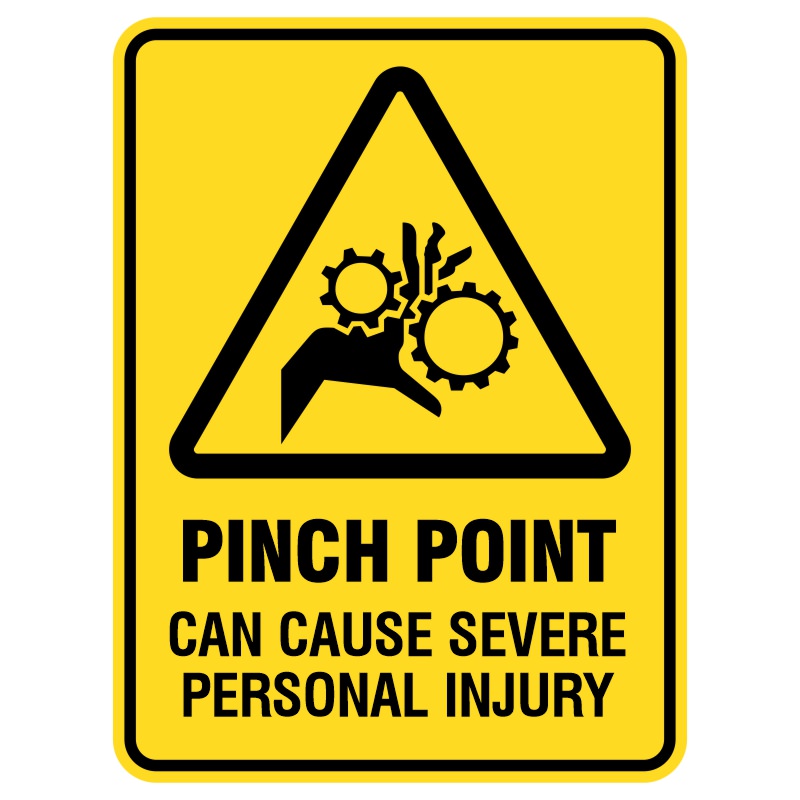 These shiny metal signs, coated in durable plastic for longevity, feature a prominent warning: “Pinch Point Can Cause Severe Personal Injury.” They serve as important reminders for safety in high-traffic areas like shops and factories, alerting people to the risk of injury.