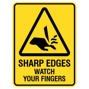 These durable aluminum signs, resistant to sunlight and rain, feature bold letters warning of sharp edges to prevent injuries. Commonly found in factories and construction sites, they promote safety awareness.