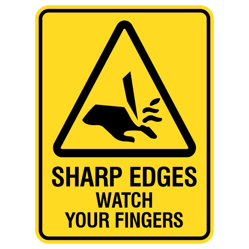 These durable aluminum signs, resistant to sunlight and rain, feature bold letters warning of sharp edges to prevent injuries. Commonly found in factories and construction sites, they promote safety awareness.