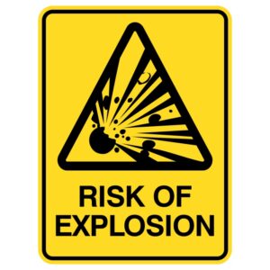 The sign warns people to be cautious of potential explosions. Made from durable aluminum, it withstands the elements and features a special cover for visibility in any weather. These signs enhance safety and remind everyone to be alert.