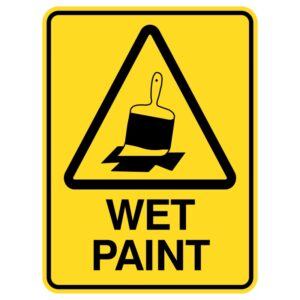 These durable aluminum signs warn, "Wet paint!" to prevent accidental contact. Their shiny finish ensures the colors remain vibrant and legible, whether indoors or outdoors, keeping everyone safe from smudging wet paint.